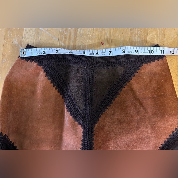 VTG 70s Saks Fifth Avenue Patchwork Suede Maxi Skirt Boho Hippie Chevron Small - Picture 16 of 16